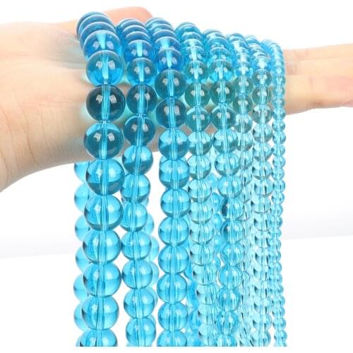 Natural Stone Beads Lake Blue Glass Round Beads Smooth Loose Beads For DIY Jewelry Making Bracelets Accessories 4/6/8/10/12MM