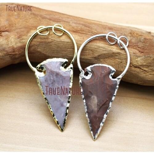 Pure Gold Color Natural Irregular Surface Jaspers Arrowhead Pendant Indian Style Flint Necklace Pendant In 30*87 mm PM7986