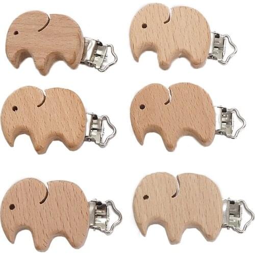 Chenkai 50PCS Wood Elephant Pacifier Clips DIY Organic Eco-friendly Nature Baby Pacifier Rattle Teething Grasping Wooden Toy