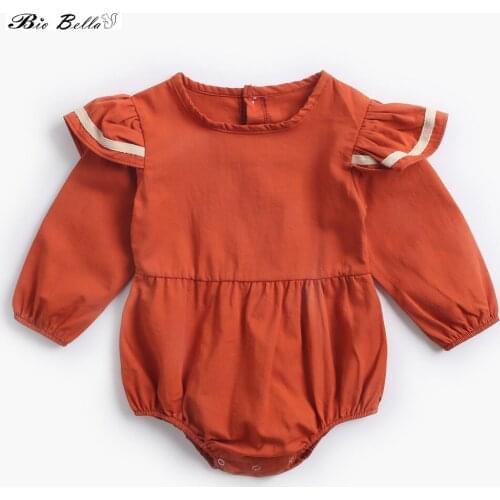 0-24M Spring Autumn Clothing Baby Girls Cotton Solid Long Sleeves Bodysuit Girl Off Shoulder Jumpsuit Newborn Romper