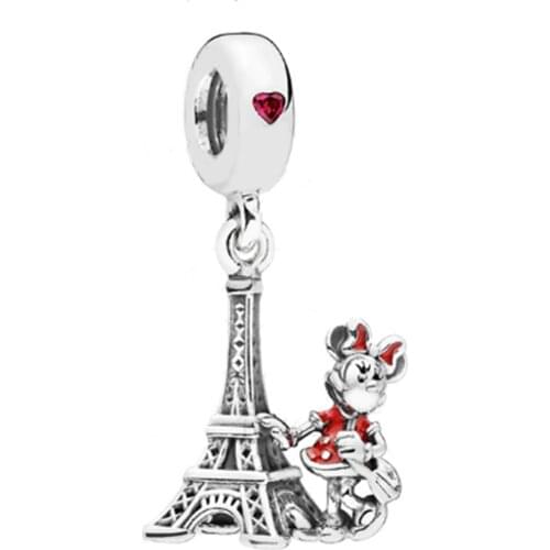 Eiffel Tower And Minnie Dangle Charm Bead 100% Real 925 Sterling Silver Diseny Charm Beads Fit Original Bracelet Diy Jewelry