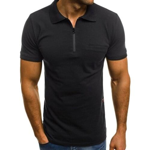 Slim Fit T Shirt For Men Tee Tops Turn-down Zipper Collar Fashion Mens Casual Summer Short Sleeve T Shirt Top Blouse Blusas