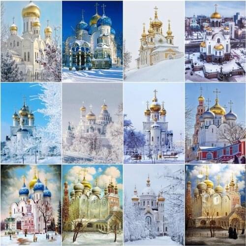 CHENISTORY Frameless Castle Scenery Painting By Numbers Drawing On Canvas Handpainted Gift Picture By Number Winter Landscape Ki