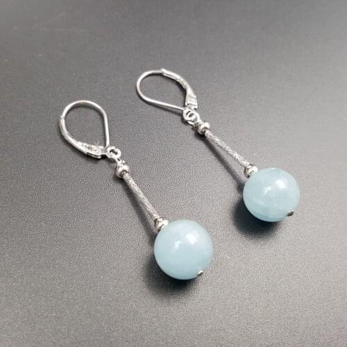 Lii Ji Aquamarine Beads,925 sterling silver Drop Dangle Earrings