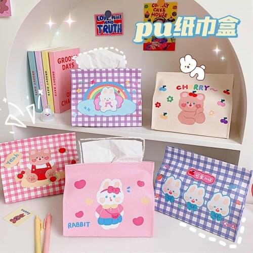 Cute Desktop Daily Organizing Storage Box Student Dormitory Tissue Box Girls Home Paper Bag Fashion Cartoon Cosmetic Case Holder