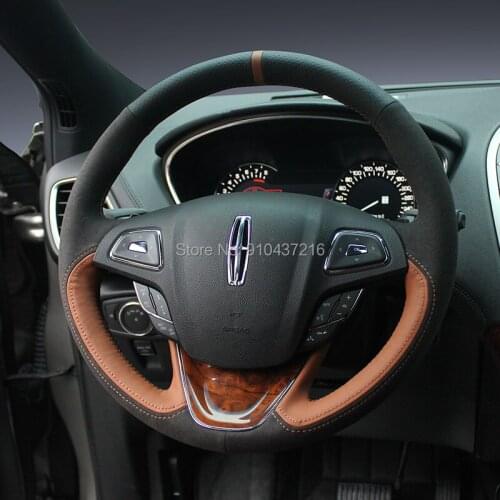 For Lincoln MKC MKX MKZ DIY Multicolor Perforated Suede Leather Hand sewing Steering Wheel Wrap Cover