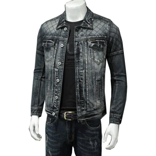 Denim jacket mens biker jacket slim-fit, old-fashioned embroidery casual drop shipping