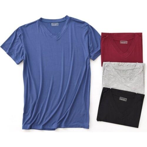 Mens Modal Short Sleeve Sleep top Shirt V-collar Loose Mens Sleepshirt Solid Sleepshirt Knitted Sleepwear Home tops