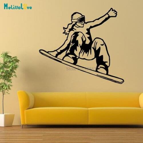 Girl On Snowboard Sport Wall Sticker Decal Teen Kids Room Home Decor Removable Vinyl Poster Waterproof BD250