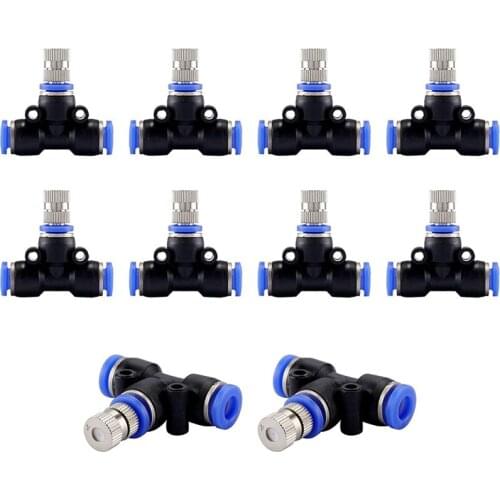 Misting Nozzle Kit 1/4-Inch with Nozzle Spray Cooling Device Connectors for Outdoor Water Mister Cooling System 10Pcs