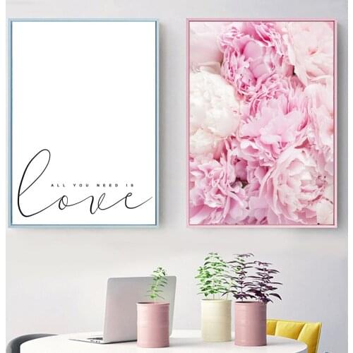 Wall Art Canvas Painting Pink Rose Flowers Quotes Nordic Posters And Prints Plants Wall Pictures For Living Room Bed Room Decor