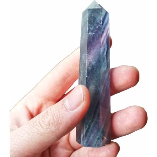 Natural Fluorite Hexagonal Column Crystal Point Healing Wand Mineral Crystal Home Study Room Decoration
