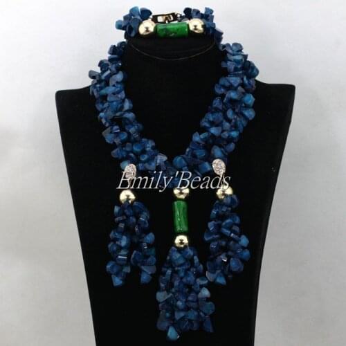 Nigerian Wedding African Beads Jewelry Set Blue African Costume Jewelry Sets Coral Beads Necklace Sets Free Shipping CJ548