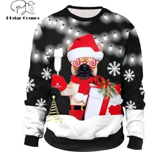 2019 New Christmas Fashion Sweatshirt Christmas dog and gift 3D Printed Tracksuit Long Sleeve Outerwear Unisex streetwear