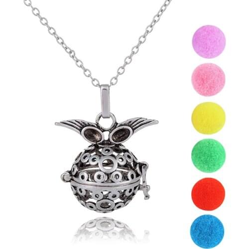 Antique Metal Owl Aromatherapy Diffuser Necklace Pendant Felt Pads Balls Essential Oils Diffuser Necklace Woman Jewelry