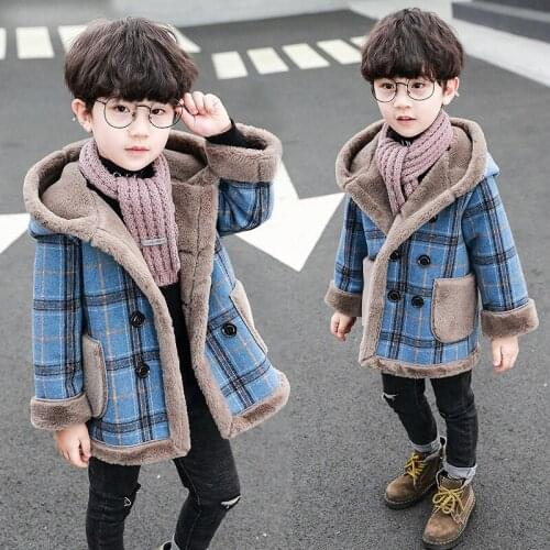 Boy Baby Coat Winter Casual Woolen Coats Toddler Girls Autumn Thick Fur Hooded Jackets Outing Clothes Children 2-12 Yrs Clothes
