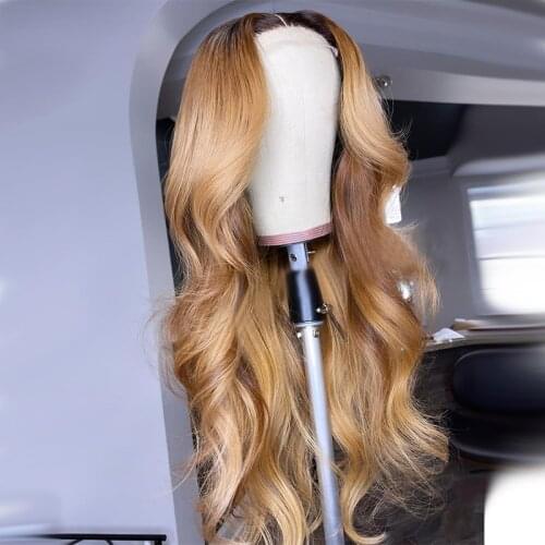 Ombre Body Wave Wig Human Hair Wigs For Women Honey Blonde Colored Straight Lace Front Wig 1B/27 Brown Hair Brazilian Remy