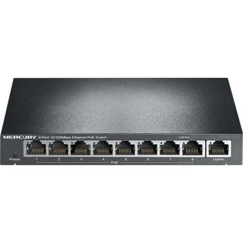 8 Ports 10/100Mbps POE switch Steel PoE Switch AP monitoring standard PoE IEEE 802.3af For IP camera Up 65W, S109PS, Prom