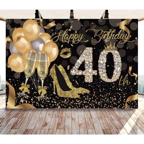 Happy sweet 16 20 30 40 50th Birthday Party Shiny Diamond Golden Polka Dots Ribbon Banner Photography Background Photo Backdrops