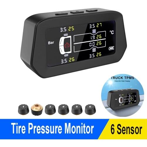 LEEPEE Car TPMS Tyre Pressure Monitoring System Digital LCD Display 6 Tires Freight Light Truck Car Security Alarm Systems