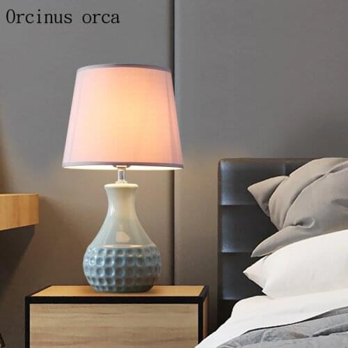 Nordic modern creative blue ceramic desk lamp bedroom bedside lamp American simple romantic decoration desk lamp free shipping