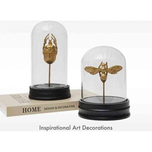 Modern Creativity With Glass Cover Golden Insect Resin Craft Decor Hotel Sales Office Office Home Soft Decoration Accessories