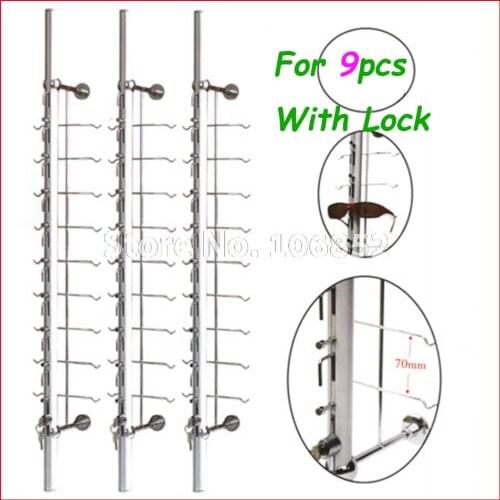 ST009L hold for 9pcs aluminium sunglasses eyeglass display rod rack, with lock
