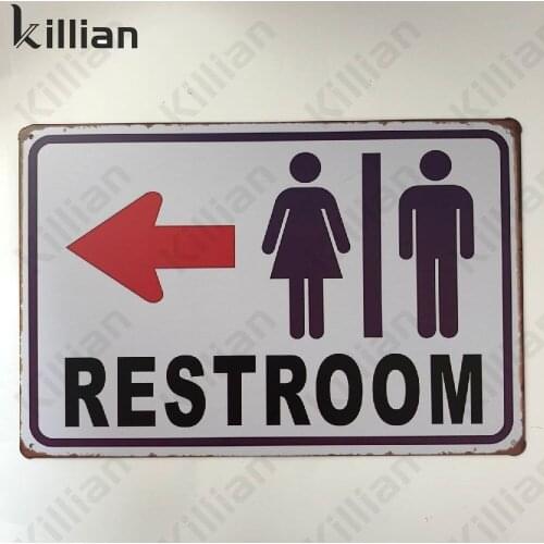 Toilet Pointing Sign Metal Plate Warning Sign Metal Plaque Text Metal Painting Cartoon Metal Poster Bar Public Home Decoration