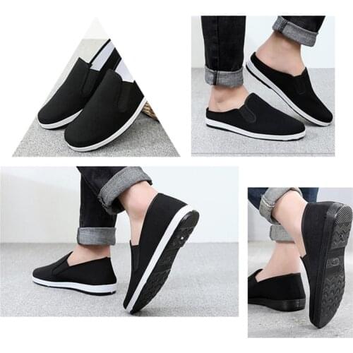 Mens Retro Simple Old Beijing Cloth Shoes Casual Slip-on Low Band Shoes Deodorant Soft Sole Lightweight Semi-drag Lazy Shoes