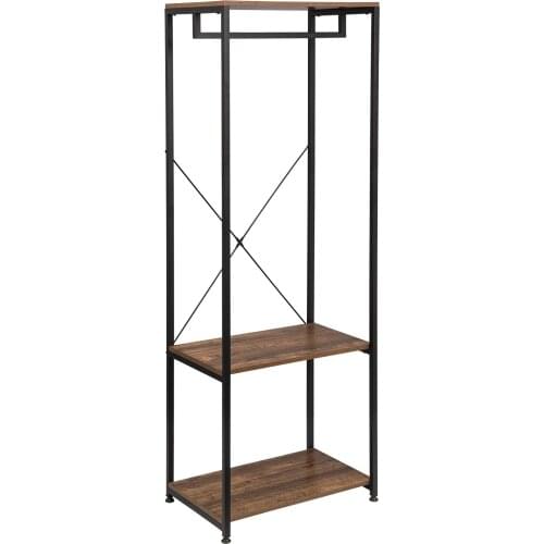 Coat Rack Clothes Stand with Clothes Rail 2 Shelves Metal Wood Adjustable Clothes Rack Laundry Rack Hanging Storage Organizer