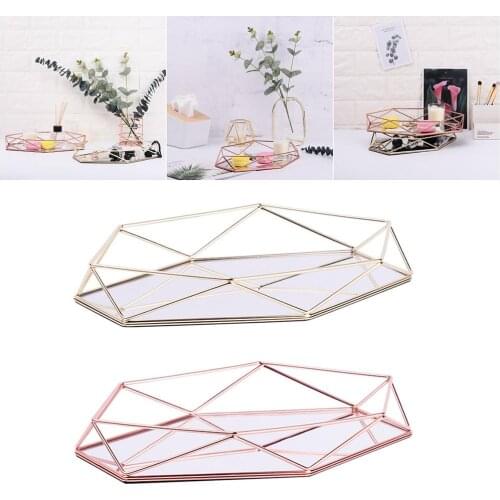 Vintage European Colorful Glass Metal Storage Tray Gold Oval Dotted Fruit Plate Desktop Small Items Jewelry Display Tray Mirror