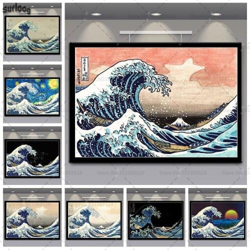 Japanese Kanagawa The Great Wave Posters and Prints Wall Art Pictures Poster Canvas Painting for Home Decoration