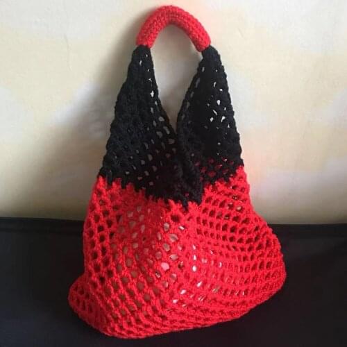Handmade Lady Retro Chic Crochet Handbag 2021 Knitting Hollow Out Vest Shape Black Red Top-handle Tote Bag shoulder bags HH004