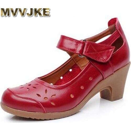 MVVJKE Spring Autumn Shoes Woman 111% Genuine Leather Women Pumps Lady Leather Round Toe Platform Shallow Mouth Shoes SizeE157