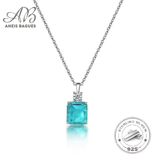 Aneis Bagues 100% 925 Sterling Silver Synthesis Paraiba Tourmaline Gemstone Pendant Necklaces For Womne Girls Party Fine Jewelry