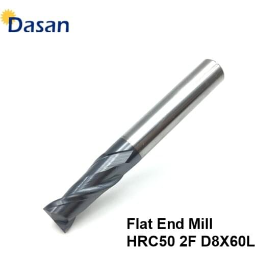 1pcs Carbide End Mill 8mm 2Flute Tungsten Steel HRC50 D8*60 Standard Length AITiN Coated CNC Machining Milling Cutting Tool