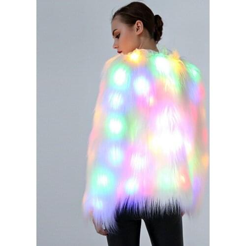 2020 New Fashion Halloween Glowing Luminous Women Faux Fur Coat Cosplay Night Stage Show Short Style Jacket Female White Outwear