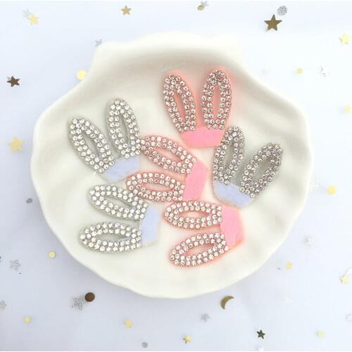30Pcs Pink White Padded Rhinestone Rabbit Ears Applique for Handmade Hairball Crafts Headwear Hair Clips Band Bow Decor Patches