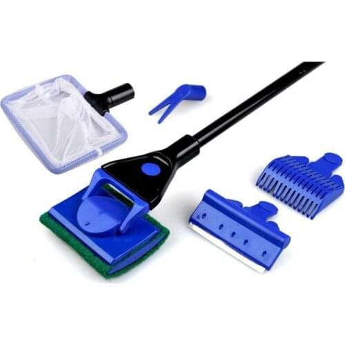 5 in 1 Aquarium Cleaning Tools Aquarium Tank Clean Set Fish Net Gravel Rake Algae Scraper Fork Sponge Brush Glass Cleaner Tools
