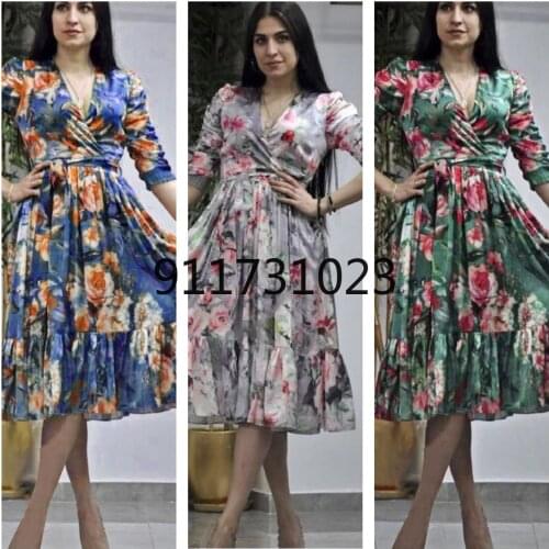 African Dresses for Women 2021 Summer African Women V-neck Polyester Printing Dress African Clothes for Women