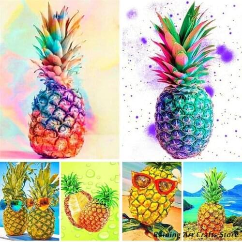 Diy 5D Diamond Painting Watercolor Pineapple Cross Stitch Kits Full Drill Rhinestones Embroidery Fruit Mosaic Pictures Decor New