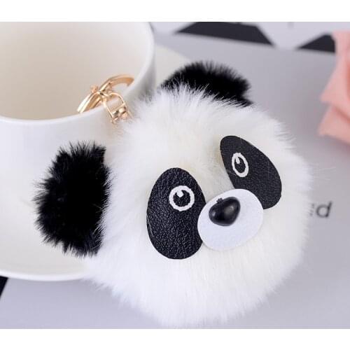 Cute panda head key chain black and white panda plush toys give a small gift llaveros kawaii keychain