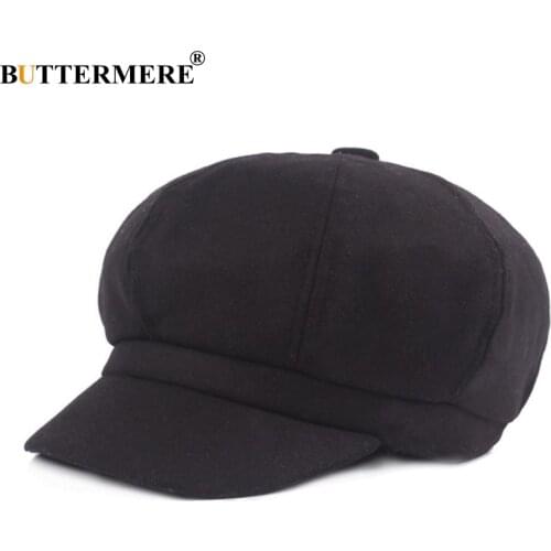 BUTTERMERE Women Beret Newsboy Cap Winter Spring Black Solid Octagonal Cap Vintage Casual Brand Eight Panel Baker Boy Hat
