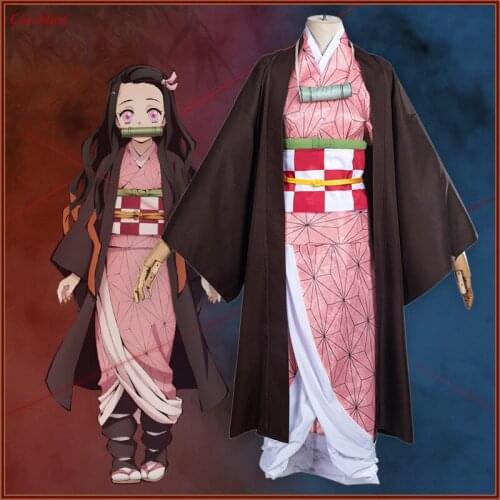 Hot Anime Demon Slayer Kamado Nezuko Cosplay Costume The Japanese Kimono Halloween Party Role Play Clothing XS-XL In Stock