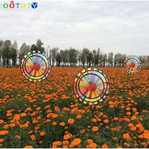 Colorful Rainbow Triple Wheel Wind Spinner Windmill Garden Yard Outdoor Decor-TwFi