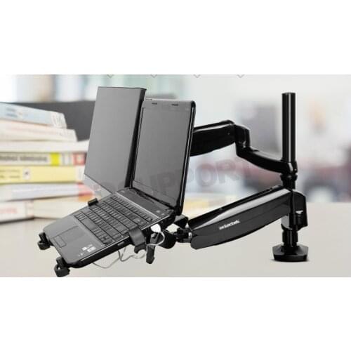 Dual Use Notebook/ Laptop Mount Arm + Monitor Holder With USB Fan Lapdesk for 15.6 inch Laptop and 10"-27" Monitor D5F2