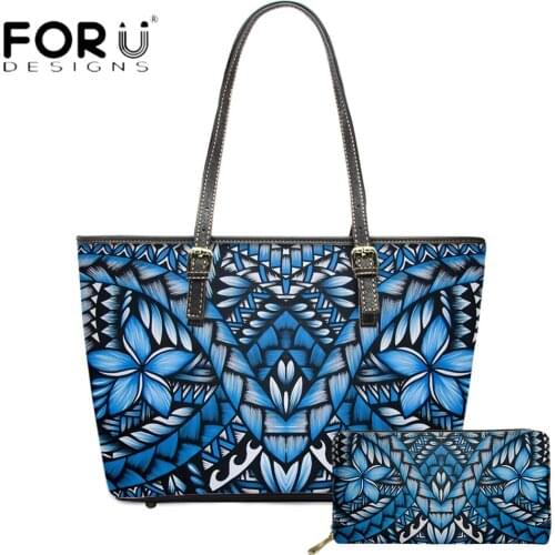 FORUDESIGNS Hot Selling Blue Color Polynessain Tribe Pattern Printing Lady Luxury Handbag And Purse Large Capacity Sac Mujer