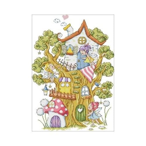 Cartoon-elf tree-14CT Needlework,For Embroidery,DIY 14CT Unprinted Arts Cross stitch kits Set Cross-Stitching Home Decor