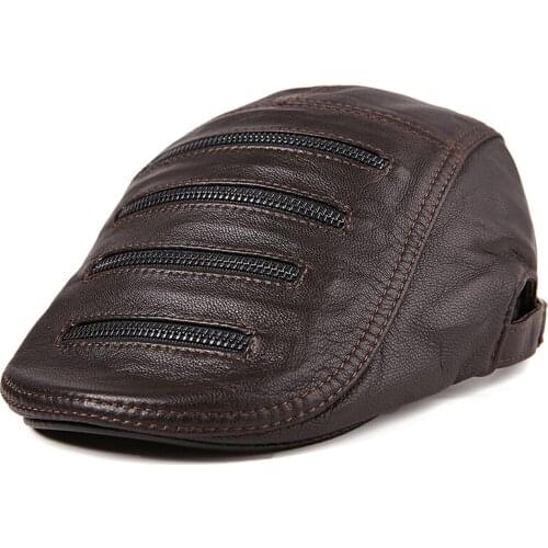 Mens Genuine Leather Hat Cap Adult Sheepskin Cap Hat Youth Visors Hats Duck Cap Spring Autumn Visors Hats New Year Gift B-8803