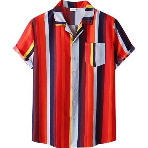 Men Striped Printed Shirt Plus Size Short Sleeve Shirts Breathable Turn Down Collar Loose Casual Shirts Male Chemise Рубашка